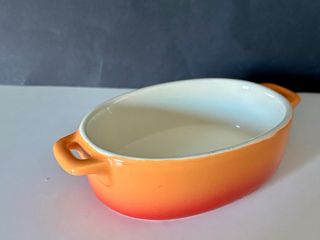 Juego pequena olla y fuente cerámica naranja