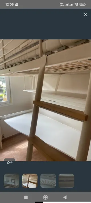 Litera escritorio Ikea blanca con colchón y somier