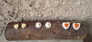 Pendientes cerámica artesanales corazón y flor