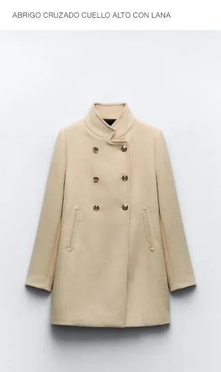 Abrigo cruzado cuello alto lana beige