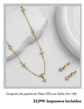 Conjunto Joyería Plata Baño Oro.