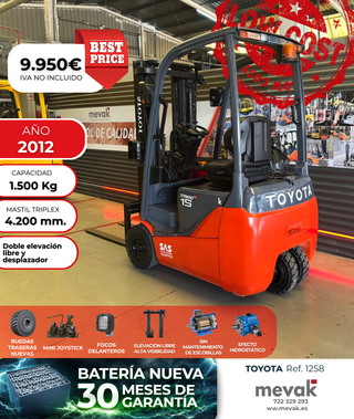 CARRETILLA ELEVADORA OCASION 1500 KG BATERÍA NUEVA