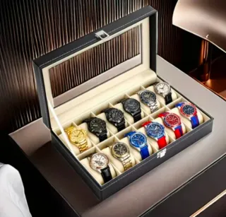 Scatola per 12 Orologi in Pelle Nera e Dorata