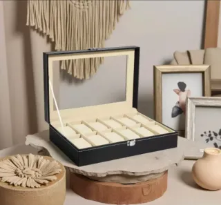 Scatola per 12 Orologi in Pelle Nera e Dorata