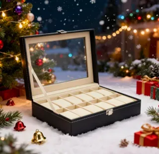 Scatola per 12 Orologi in Pelle Nera e Dorata