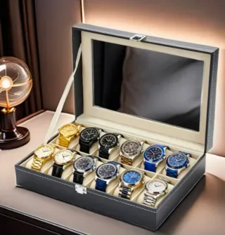 Scatola per 12 Orologi in Pelle Nera e Dorata