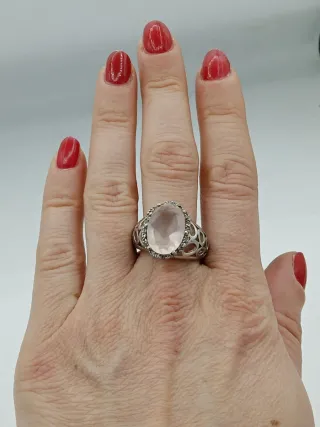 Anello Argento 925 Quarzo Rosa Misura 18