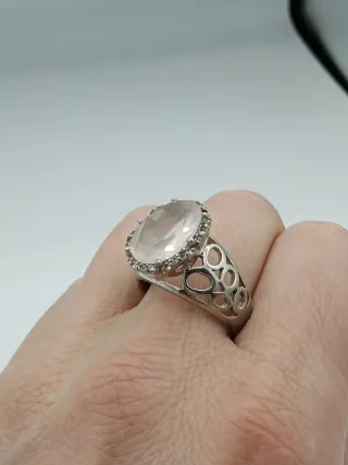 Anello Argento 925 Quarzo Rosa Misura 18