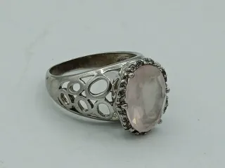Anello Argento 925 Quarzo Rosa Misura 18