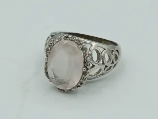 Anello Argento 925 Quarzo Rosa Misura 18