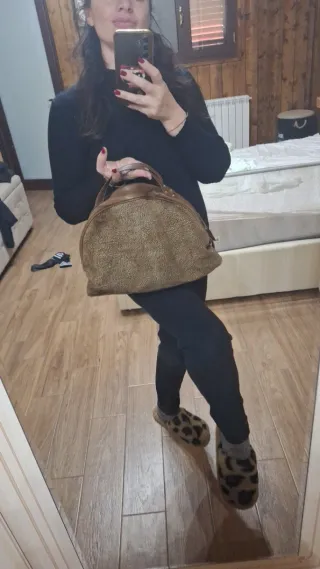 Borsa Borbonese scamosciata beige/marrone