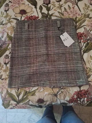 Falda MIA F cuadros gris y rosa