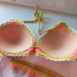 Bikini Crochet Rosa y Gris