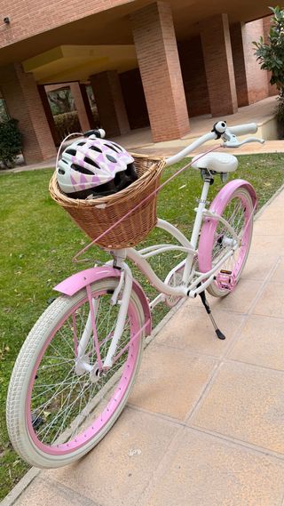 Bicicleta Clásica Mujer Rosa y Blanca Vintage