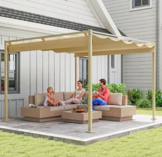 Pérgola Outsunny 3x3 m Beige techo retráctil