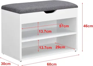 Banco zapatero con baúl gris y blanco