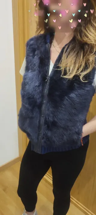 Chaleco pelo y punto azul