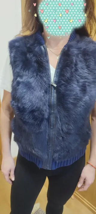 Chaleco pelo y punto azul