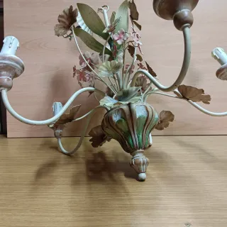 Lámpara floral metal y madera