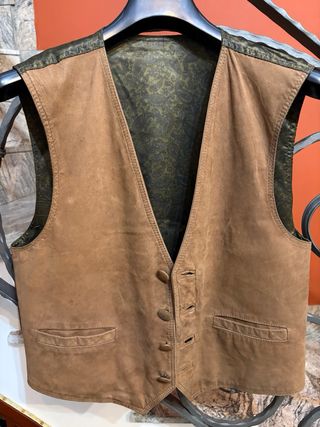 Gilet panciotto vera pelle vintage marrone verde