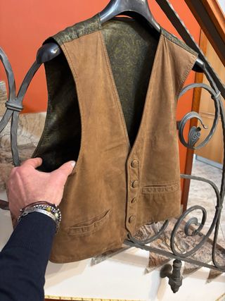 Gilet panciotto vera pelle vintage marrone verde