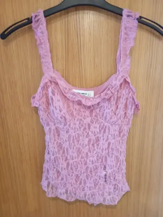 Top tirantes encaje rosa Pull & Bear Talla S
