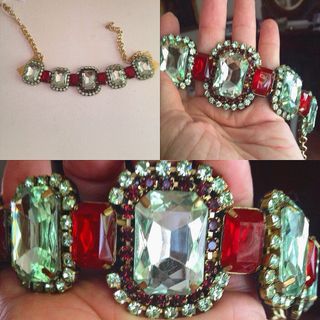 Collana Fatta a Mano Resine Verdi e Rosse Oro