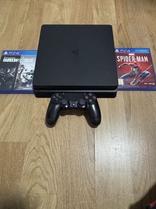 PS4 Slim Negra + Mando + 2 Juegos + Cables