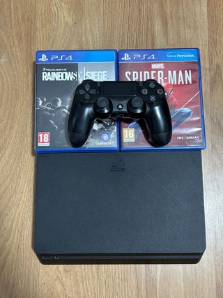 PS4 Slim Negra + Mando + 2 Juegos + Cables
