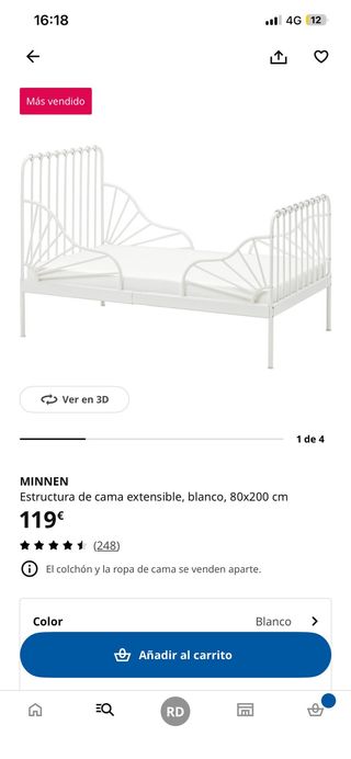 Cama infantil metálica blanca