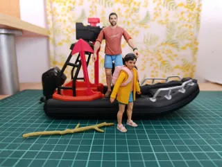 Figuras Jurassic World Reuben y Bella + Barco