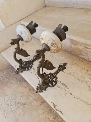 Coppia Applique Vintage Draghi Porcellana