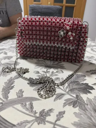 Bolso de fiesta pedrería rojo y plata