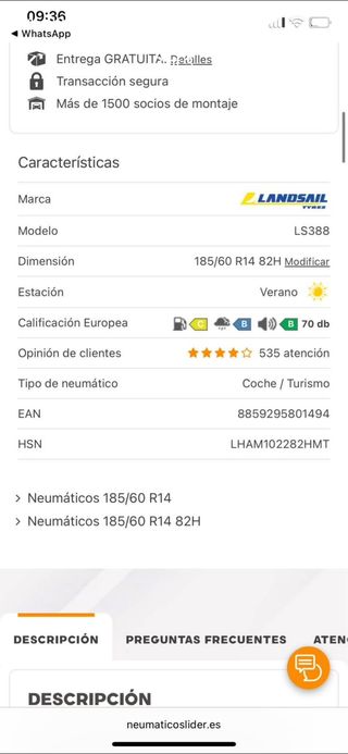 4 Neumáticos Nuevos 185/60 R14