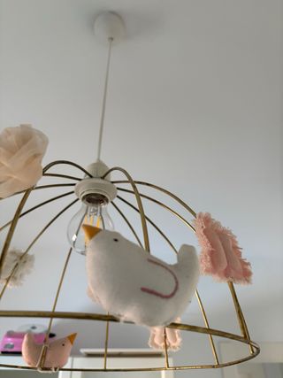 Pantalla lámpara techo jaula pájaro rosa