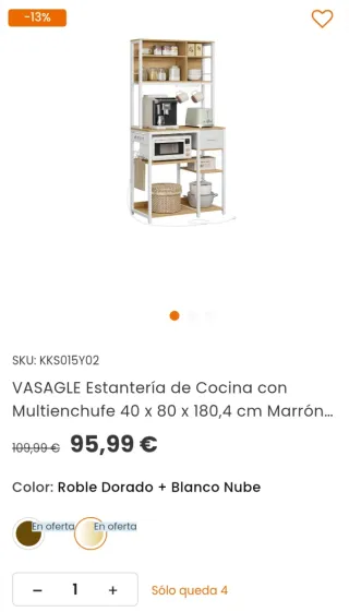 Estantería Cocina con Enchufes VASAGLE KKS015Y02