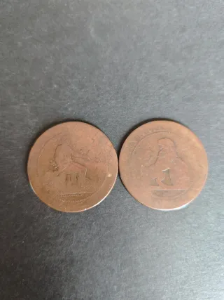 10 Céntimos 1870. 2 monedas