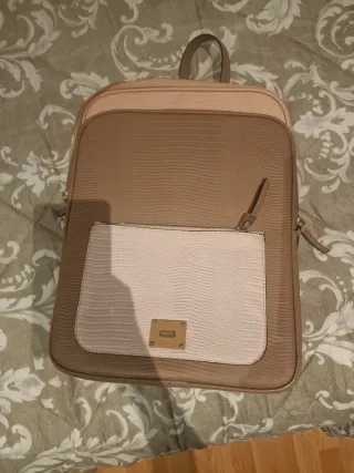 Bolso portátil beige y rosa