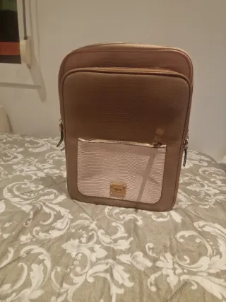 Bolso portátil beige y rosa