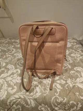 Bolso portátil beige y rosa