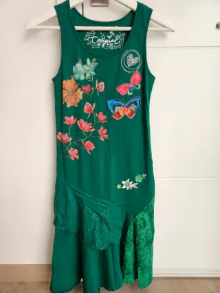 Vestido niña Desigual verde flores mariposas