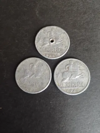 3 Monedas 10 Céntimos España 1945