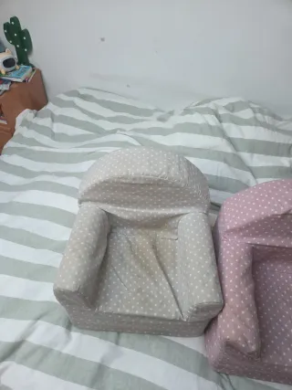 Poltrone per bambini in tessuto (grigio e rosa)