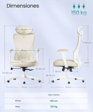 SONGMICS Silla de Oficina Ergonómica