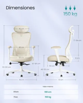 SONGMICS Silla de Oficina Ergonómica Beige Arena