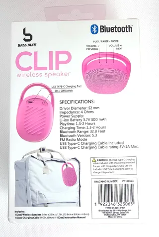Altavoz Bluetooth Bass Jaxx Clip Rosa