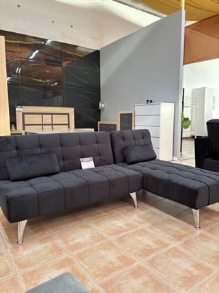Sofá Cama Chaise Longue Reversible Negro