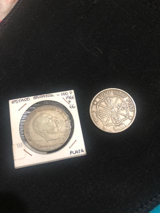 2 Monedas Plata 100 Ptas Franco 1966