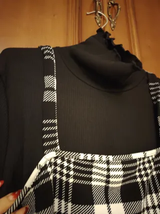 Vestido premamá cuadros blanco y negro