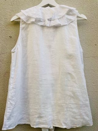 Blusa Zara Lino Volantes Blanca